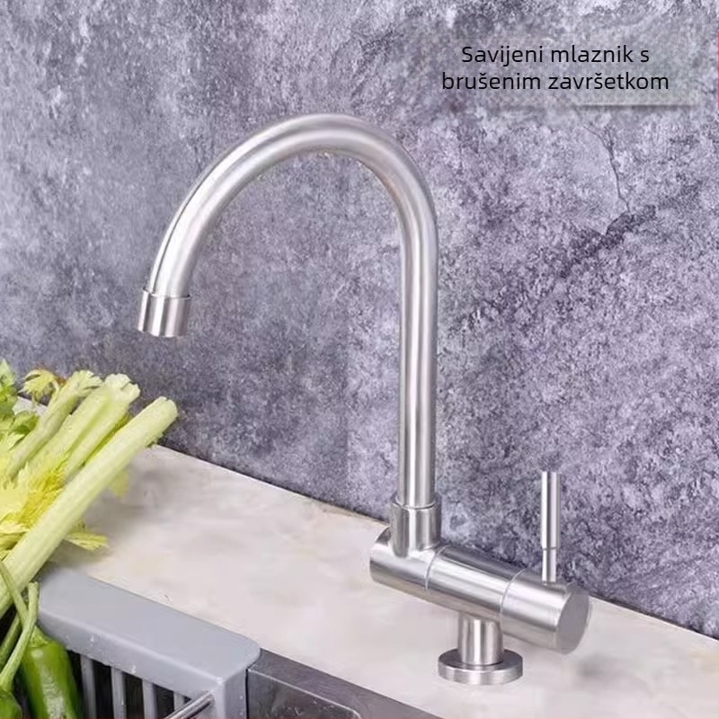 Kuhinjski faucet Hj-s010, 304 nehrđajući čelik, keramički disk ventil, nazivni tlak 0,5–1,0 MPa, radna temperatura 0–90 °C