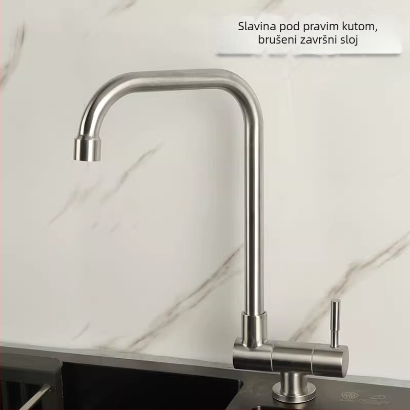 Kuhinjski faucet Hj-s010, 304 nehrđajući čelik, keramički disk ventil, nazivni tlak 0,5–1,0 MPa, radna temperatura 0–90 °C