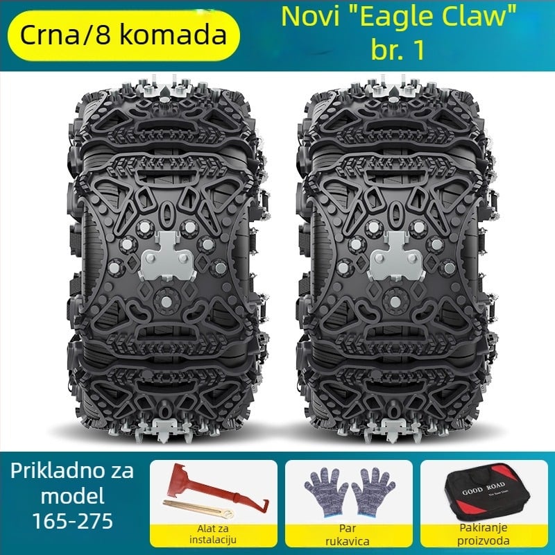 Univerzalne gumene snježne lančice Eagle Claw za gume 165–275, težina 3,7 kg, prilagodljive