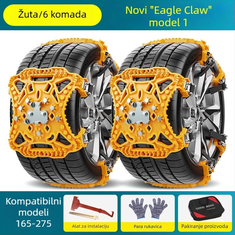 Univerzalne gumene snježne lančice Eagle Claw za gume 165–275, težina 3,7 kg, prilagodljive
