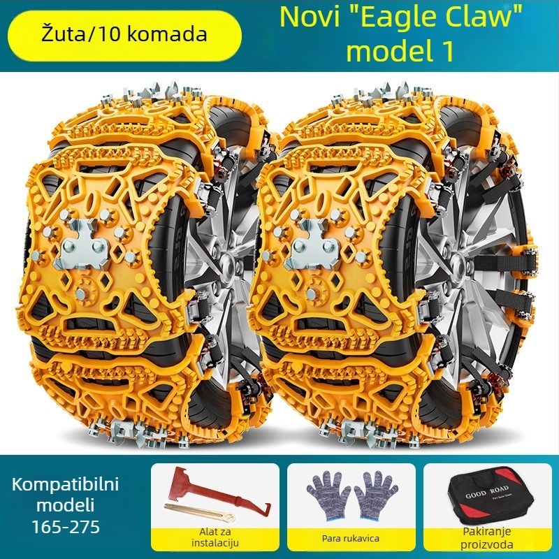 Univerzalne gumene snježne lančice Eagle Claw za gume 165–275, težina 3,7 kg, prilagodljive