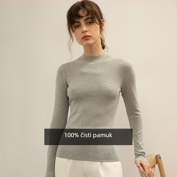 Ženski pleteni džemper od organskog pamuka, uski kroj, polu-visoki ovratnik, dugi rukavi