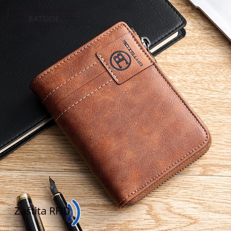 Muški RFID novčanik od PU, bi-fold, s zipom, više pretinaca za kartice