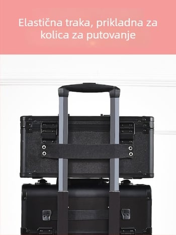 Metalna kutija za kozmetiku s ugrađenom lampom i ogledalom, prijenosna, zaključava se