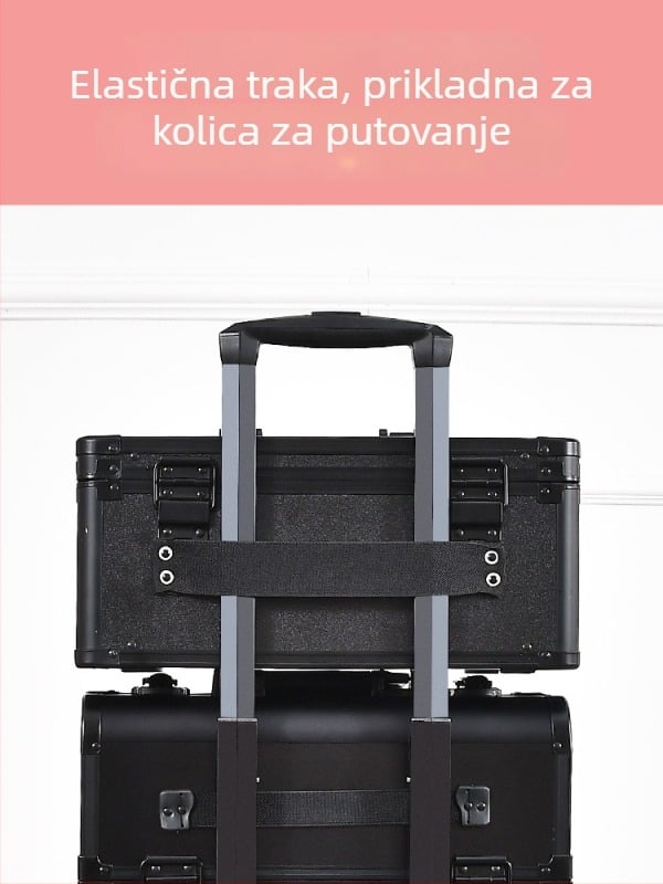 Metalna kutija za kozmetiku s ugrađenom lampom i ogledalom, prijenosna, zaključava se