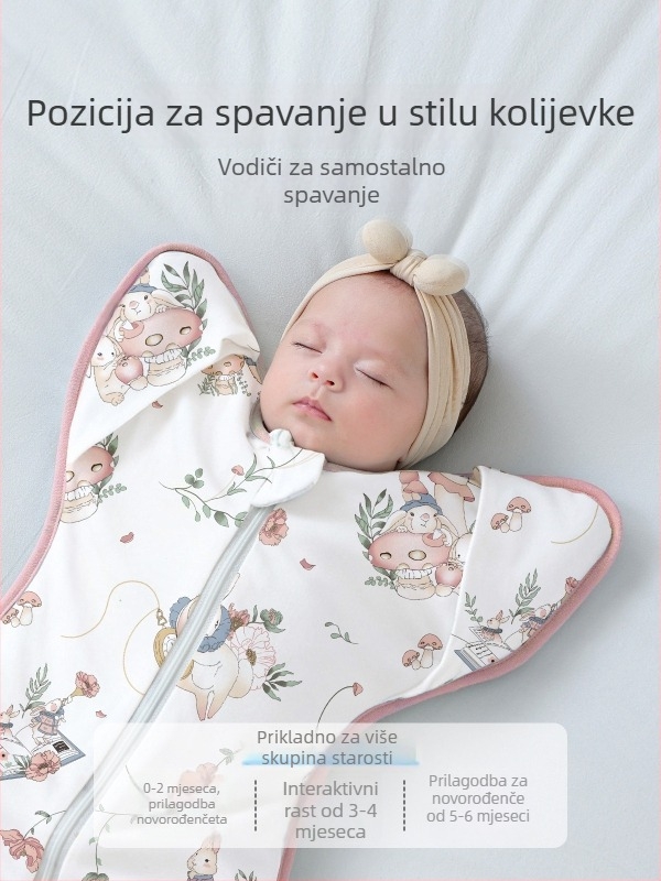 Spavaći vreć za novorođenčad s drop-down stilom, pamuk, četiri sezone, odvojive rukave, crtani uzorak