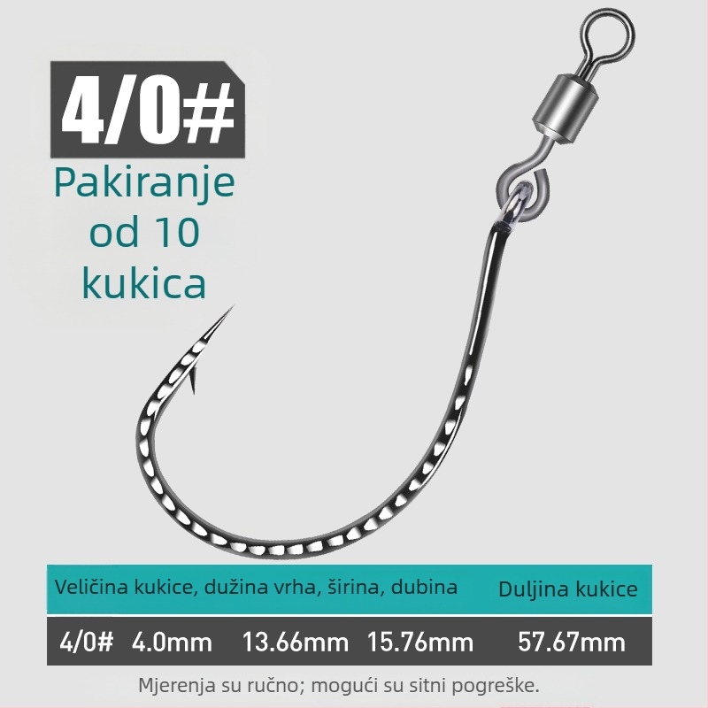 Ribički kuka s ojačanim 8003, osmerokutni prsten, okrenuti kukić i mekani mamac, za bass i mandarinske ribe