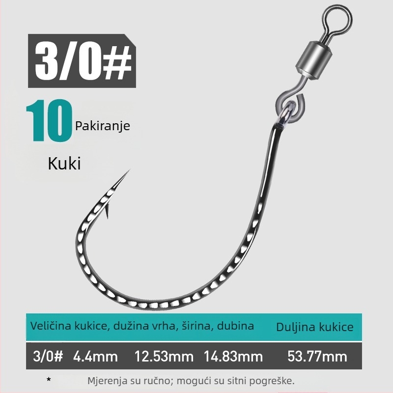 Ribički kuka s ojačanim 8003, osmerokutni prsten, okrenuti kukić i mekani mamac, za bass i mandarinske ribe