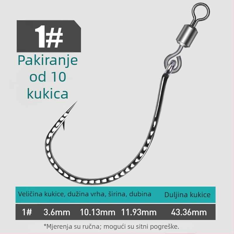 Ribički kuka s ojačanim 8003, osmerokutni prsten, okrenuti kukić i mekani mamac, za bass i mandarinske ribe