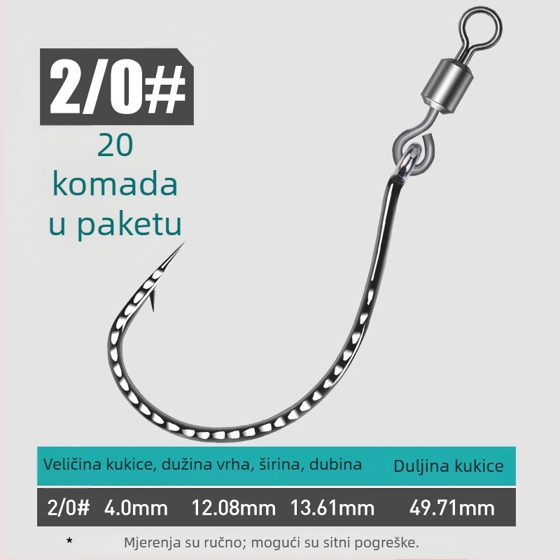 Ribički kuka s ojačanim 8003, osmerokutni prsten, okrenuti kukić i mekani mamac, za bass i mandarinske ribe