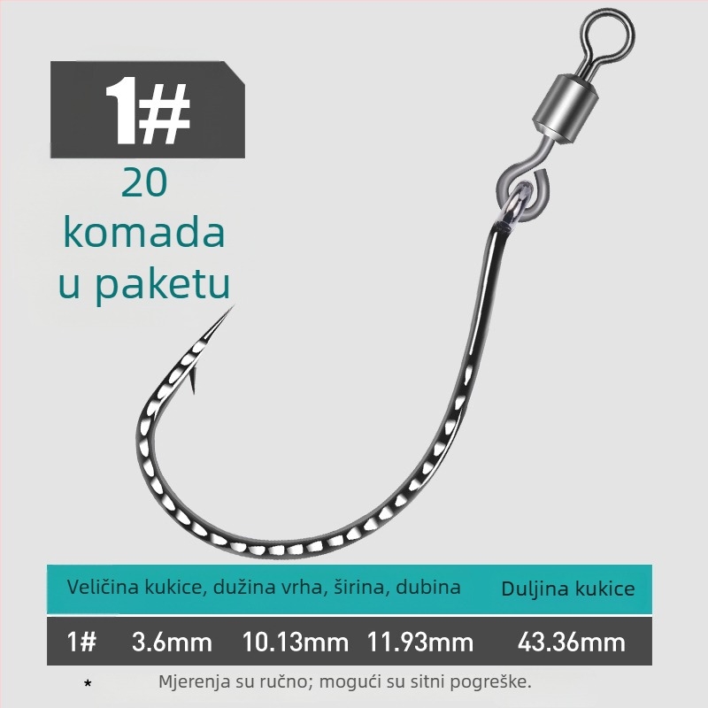 Ribički kuka s ojačanim 8003, osmerokutni prsten, okrenuti kukić i mekani mamac, za bass i mandarinske ribe