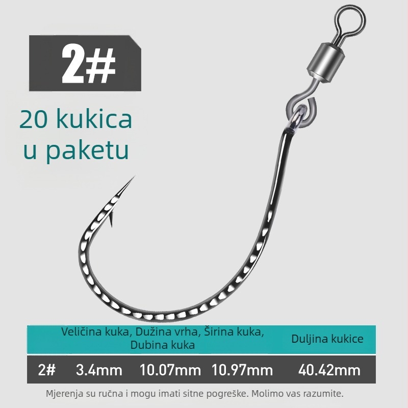Ribički kuka s ojačanim 8003, osmerokutni prsten, okrenuti kukić i mekani mamac, za bass i mandarinske ribe