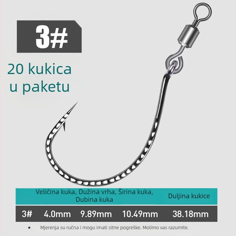 Ribički kuka s ojačanim 8003, osmerokutni prsten, okrenuti kukić i mekani mamac, za bass i mandarinske ribe