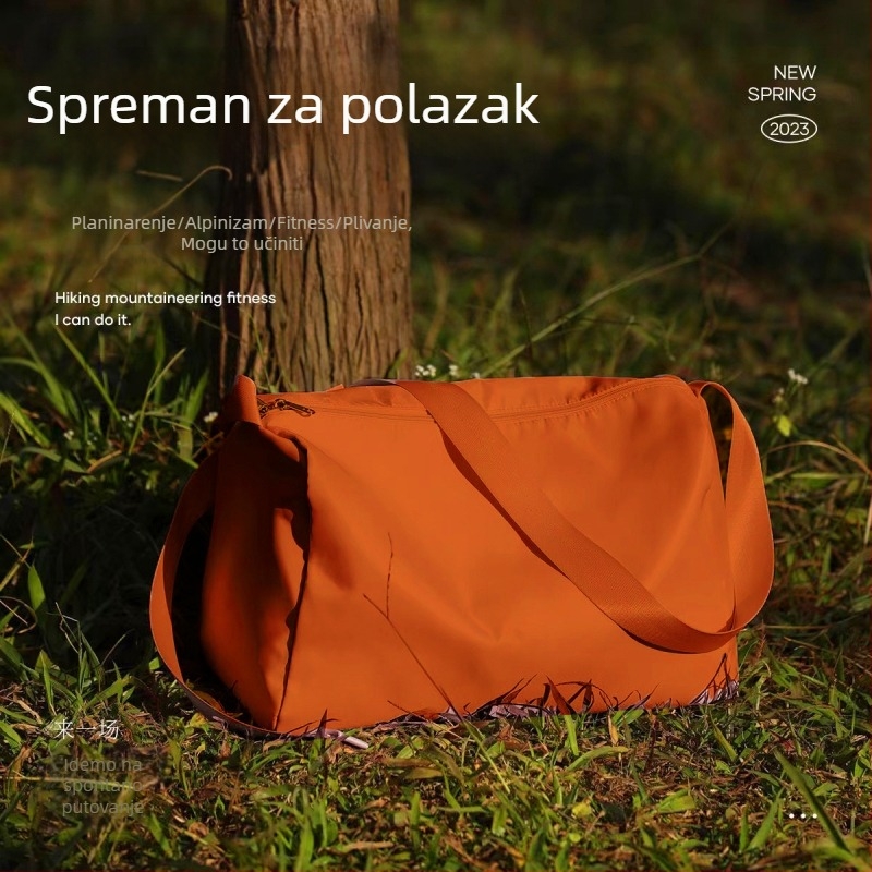 Torba za putovanje i fitness s odjeljivanjem suhih i mokrih, vodootporna, poliester, kapacitet 20–35 L, gradski minimalistički stil