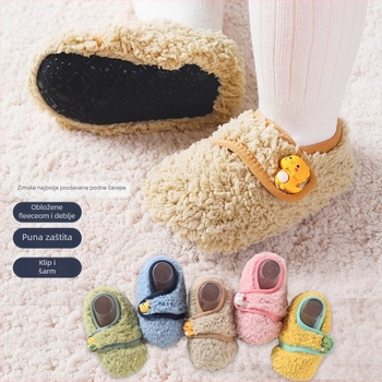 Dječje papuče za pod s karikaturalnim dizajnom, neklizajuća potplat, Velcro zatvaranje, debeli fleece ulošak, pogodna za zimu, proljeće i jesen