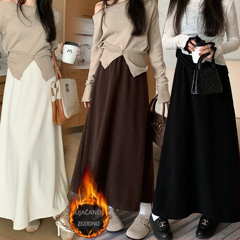 A-linijska pletena suknja, bez ovratnika, bez rukava, kašmir-poliester smjesa, srednje duljine