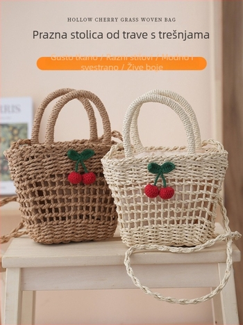 Ženska slamnata crossbody torba, svježeg i sladkog stila, horizontalni kvadratni oblik, zatvaranje šnira, tri naramenice