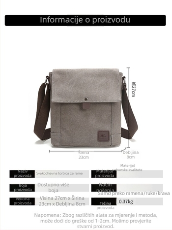 Muška crossbody torba od platna – velika zapremina, prozračna, otporna na habanje, podstava od poliestera, marka Yiku