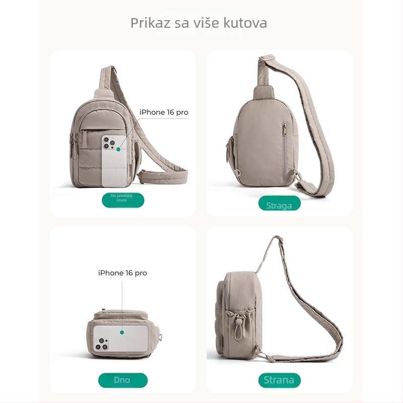 Quiltirana najlon torbica preko ramena s više pretinaca, zatvarač, poliester podstava