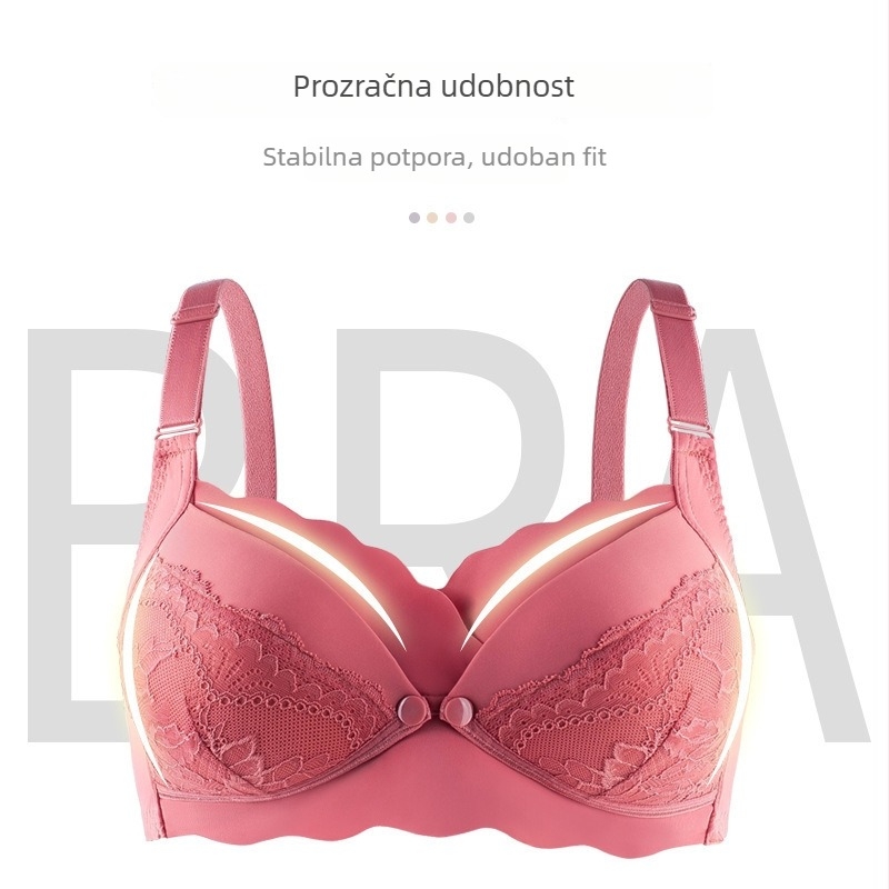 Grudnjak za dojenje nakon poroda — prednje otvaranje, četiri reda kopči straga, tanki oblikovani košarice, najlonska tkanina s pamuk podstavom