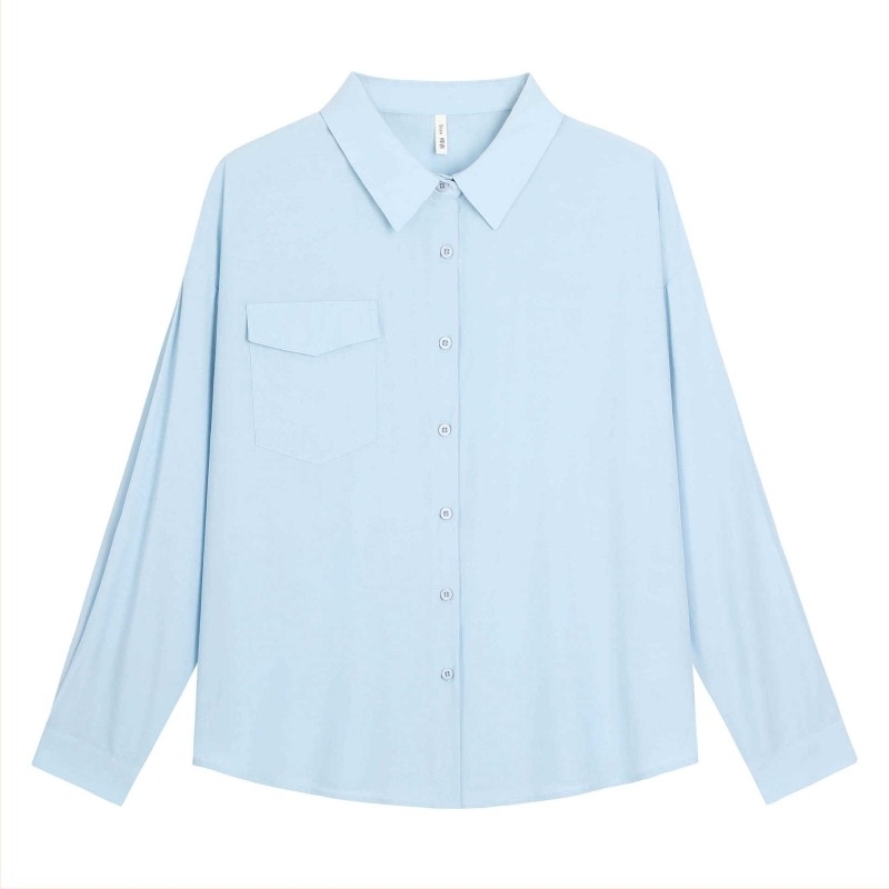 Ženska duga rukava polo košulja s patchwork detaljem, viskozno vlakno (50–70% viskoze), slobodan kroj