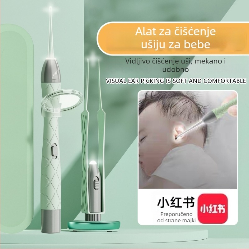 Svjetleći žličica za uho set, puni se, dvostruki izvor svjetla, vizualna inspekcija ušnog kanala, PVC