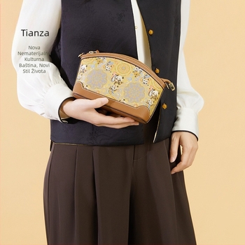 Ženska kožna crossbody torba, literarno-nacionalnog stila, koža prvog sloja, zip zatvarač, poliester podstava, trodimenzionalni vanjski dizajn