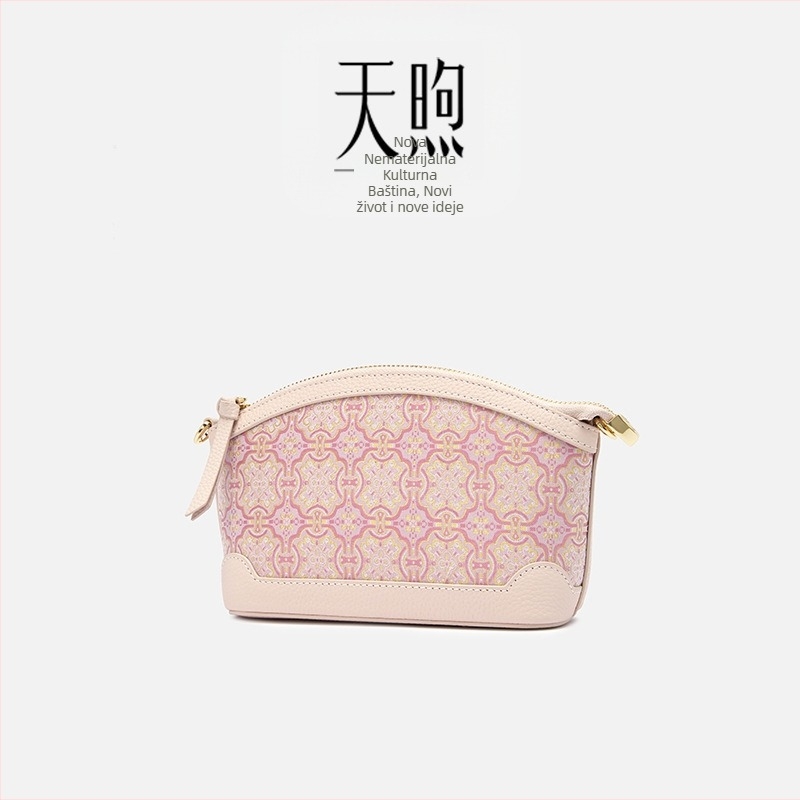 Ženska kožna crossbody torba, literarno-nacionalnog stila, koža prvog sloja, zip zatvarač, poliester podstava, trodimenzionalni vanjski dizajn