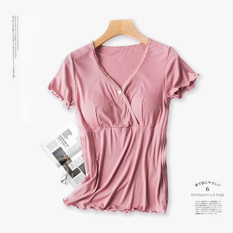 Set za trudnice s otvorom za dojenje, kratkih rukava, V izrez, 90–95% regenerirane celulozne vlaknine, ljetni stil