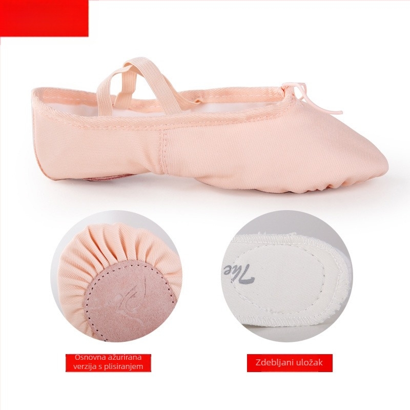 Plesne cipele za djecu, unisex, platneni gornji dio, kožna potplata, za balet i moderni ples
