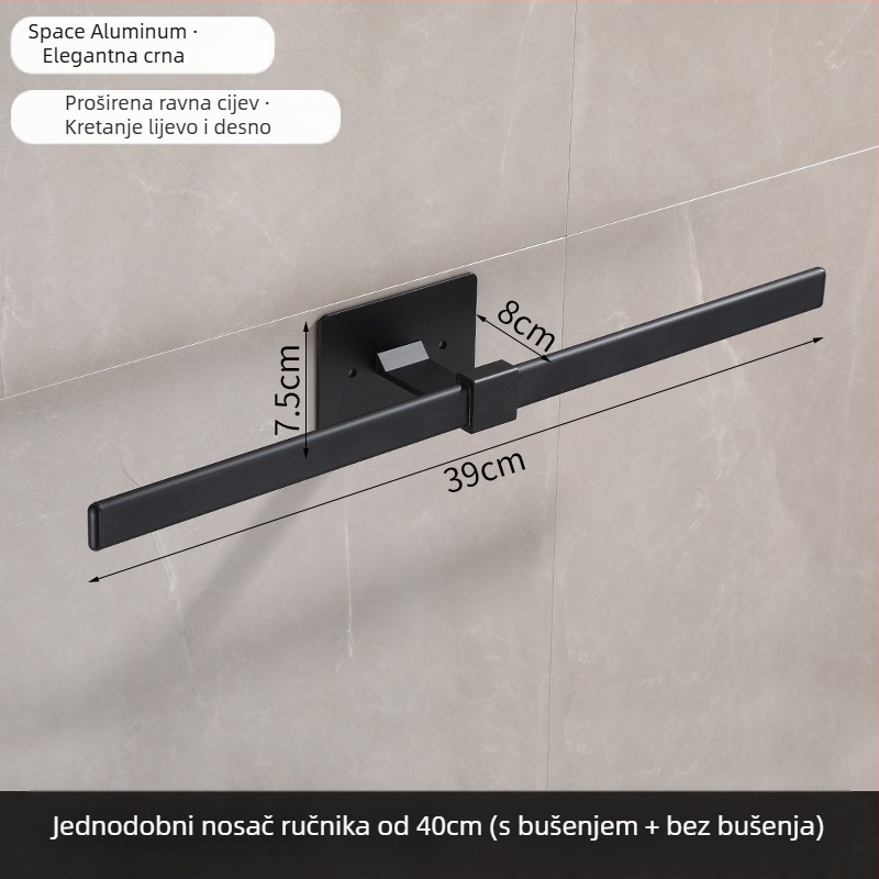 Zidni držač za ručnike od aluminijske legure, dvostruki sloj, bez bušenja, završna obrada: pečeni lak, otporan na hrđu, nosivost 10 kg