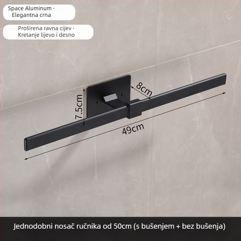Zidni držač za ručnike od aluminijske legure, dvostruki sloj, bez bušenja, završna obrada: pečeni lak, otporan na hrđu, nosivost 10 kg