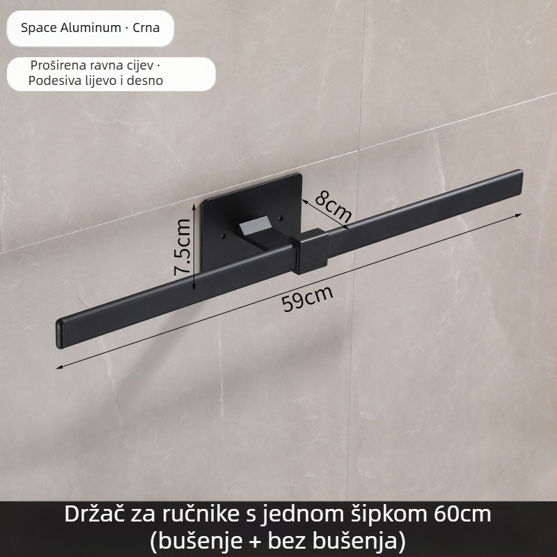 Zidni držač za ručnike od aluminijske legure, dvostruki sloj, bez bušenja, završna obrada: pečeni lak, otporan na hrđu, nosivost 10 kg