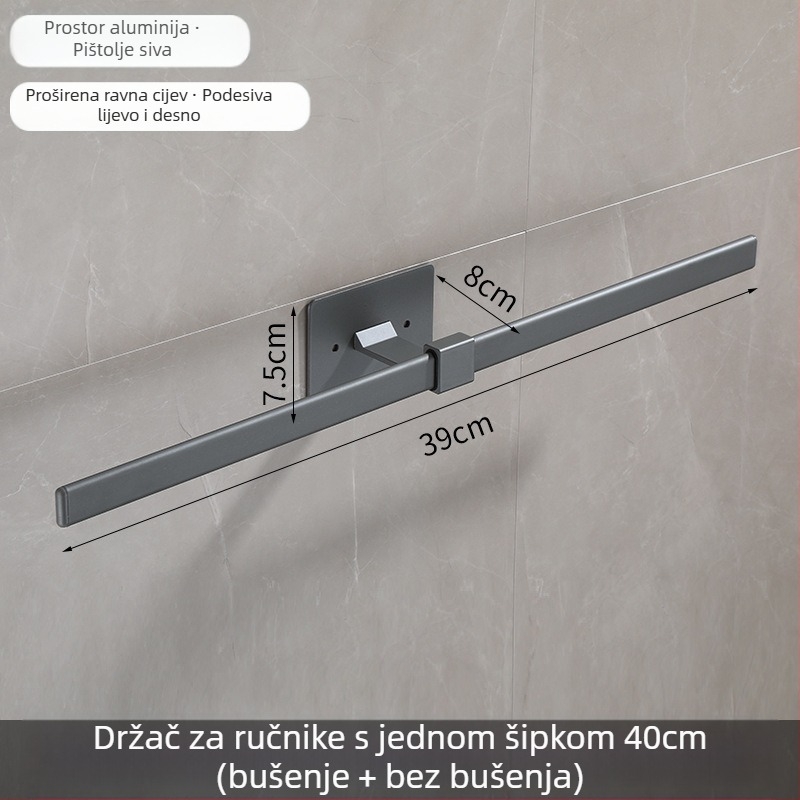 Zidni držač za ručnike od aluminijske legure, dvostruki sloj, bez bušenja, završna obrada: pečeni lak, otporan na hrđu, nosivost 10 kg