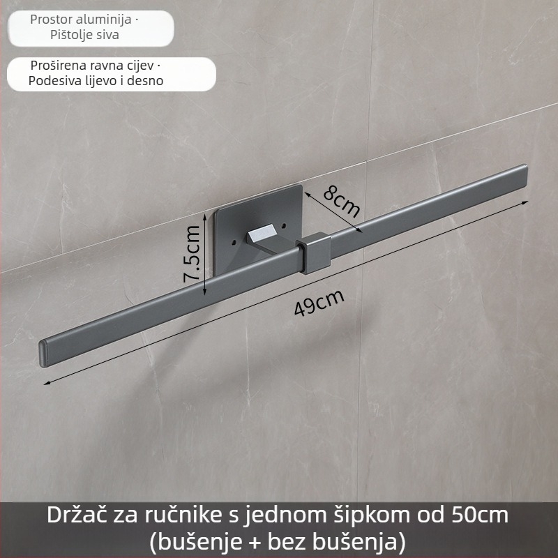 Zidni držač za ručnike od aluminijske legure, dvostruki sloj, bez bušenja, završna obrada: pečeni lak, otporan na hrđu, nosivost 10 kg