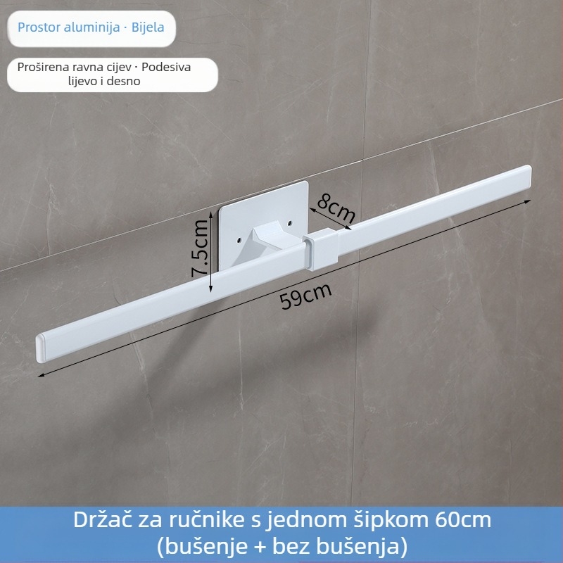 Zidni držač za ručnike od aluminijske legure, dvostruki sloj, bez bušenja, završna obrada: pečeni lak, otporan na hrđu, nosivost 10 kg