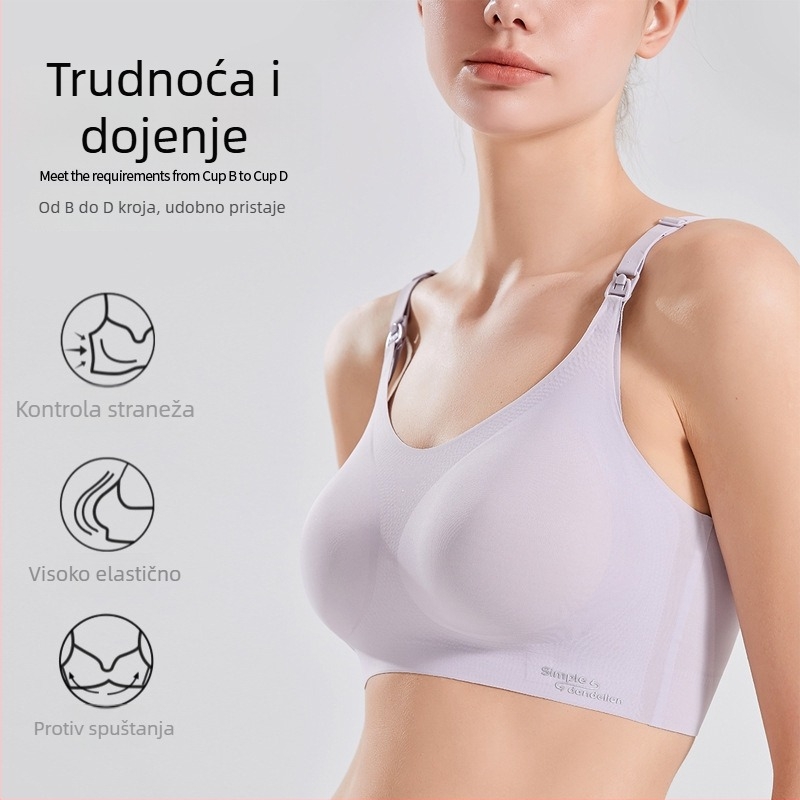 Maternitetno-dojilni grudnjak s oblikovanim košaricama, najlon materijal, odvojiva vratna traka, bez žice, stražnje zatvaranje s tri reda