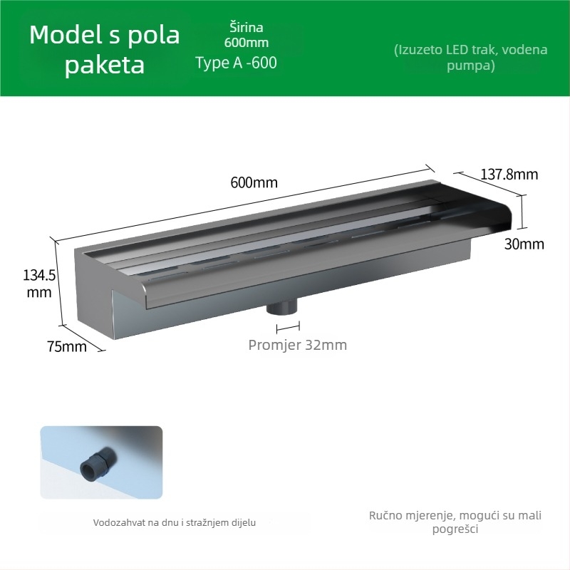 Izlaz za vodopad od nehrđajućeg čelika za vanjski vodeni dodatak s raspršivanjem na prednjoj stijenci — Značka Half Moon Bay
