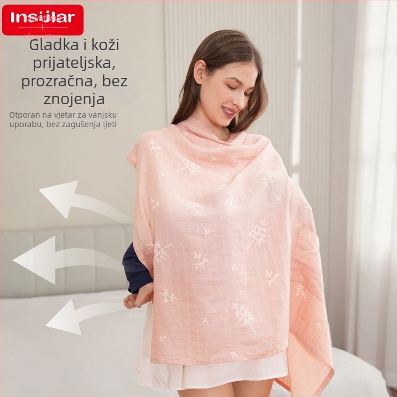Pokrov za dojenje od bambus-pamučne gaze, nordijskog stila kardigan, tanak materijal 101–120 g/m², 70% bambus vlakno, 30% pamuk, za ljeto, proljeće i jesen