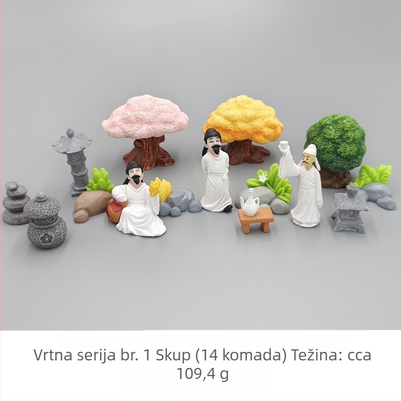 Miniaturni ukras od smole – antički stil vrtna scena s pavilo, lotosom, ribnjakom i lukobranskim mostom (Materijal: smola; Tip materijala: plastika, smola; Kategorija: rukotvorine od smole; Stil: crtani)