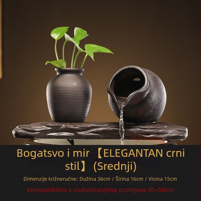 Keramički cirkulirajući vodeni font s feng shui kotačićem, mali akvarij za ribe, za dom, dnevni boravak ili ured; ručno crtana i ručno bojana površina; ručni rad; novi kineski stil