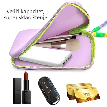 Mekana silikonska torbica za šminku i ruževe, gradski minimalistički stil, vodoravnog kvadratnog oblika sa zatvaračem, trodimenzionalni vanjski dizajn, bez podstavke