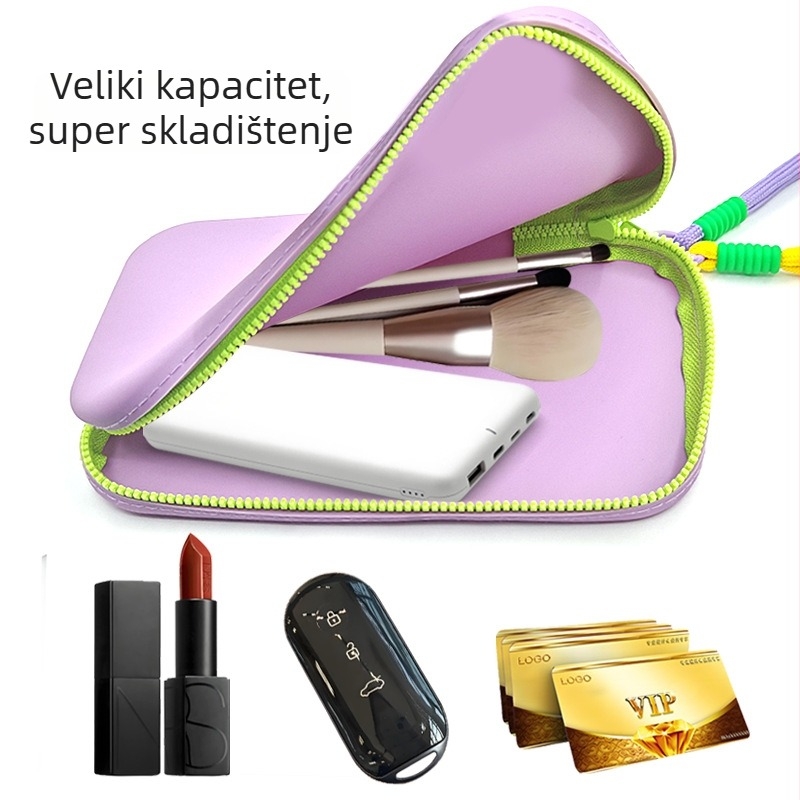 Mekana silikonska torbica za šminku i ruževe, gradski minimalistički stil, vodoravnog kvadratnog oblika sa zatvaračem, trodimenzionalni vanjski dizajn, bez podstavke