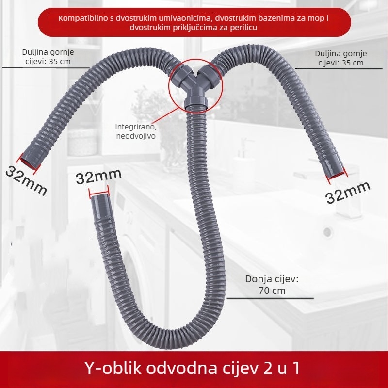 Kuhinjska odvodnja cijev - produžena, S-oblika, vučni tip, model 01245, stil lagan luksuz