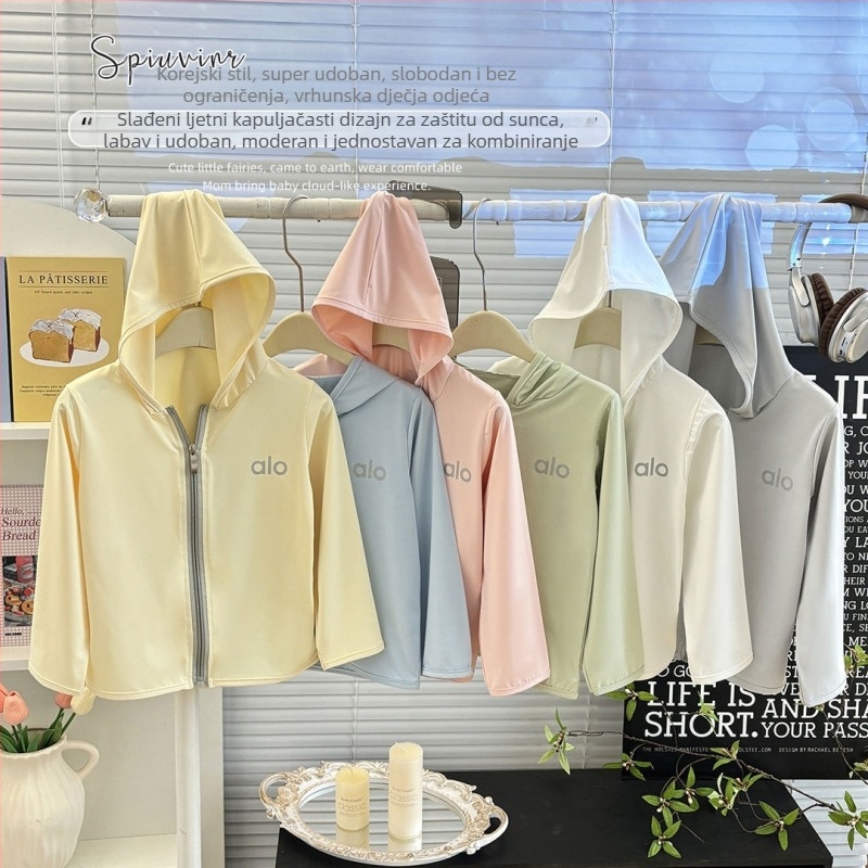 Dječji windbreaker s UPF50+ UV zaštitom, prozračna sintetička tkanina, brzo suši, anti-statika, prugasti uzorak