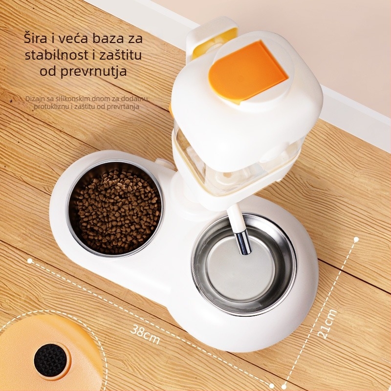 Automatsko napajanje i hranjenje kućnih ljubimaca s dvostrukim posudama od nehrđajućeg čelika, otporno na udarce, podesivo hranjenje