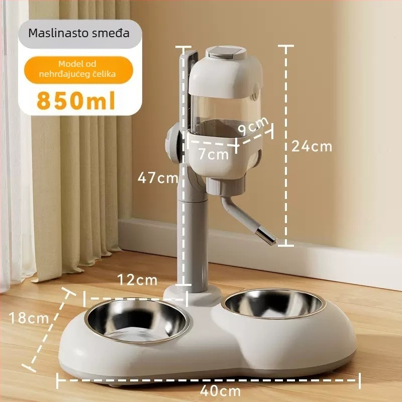 Automatsko napajanje i hranjenje kućnih ljubimaca s dvostrukim posudama od nehrđajućeg čelika, otporno na udarce, podesivo hranjenje