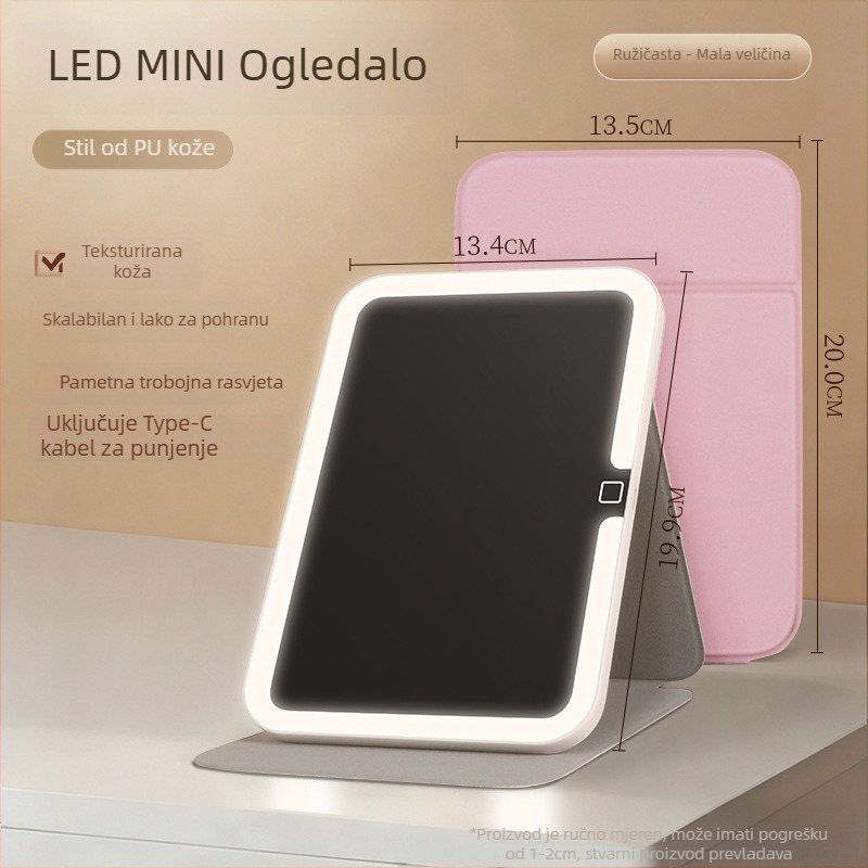Ogledalo za šminkanje s rasvjetom, prijenosno, sklopivo, ABS okvir, reflektirajuća površina
