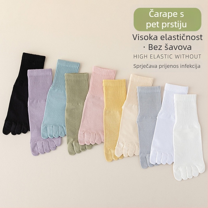 Ženske čarape s pet prstiju, do srednjeg lista, pamuk, protuklizne, upijaju znoj, sportski stil