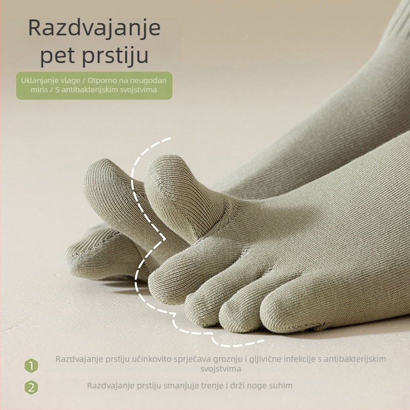 Ženske čarape s pet prstiju, do srednjeg lista, pamuk, protuklizne, upijaju znoj, sportski stil